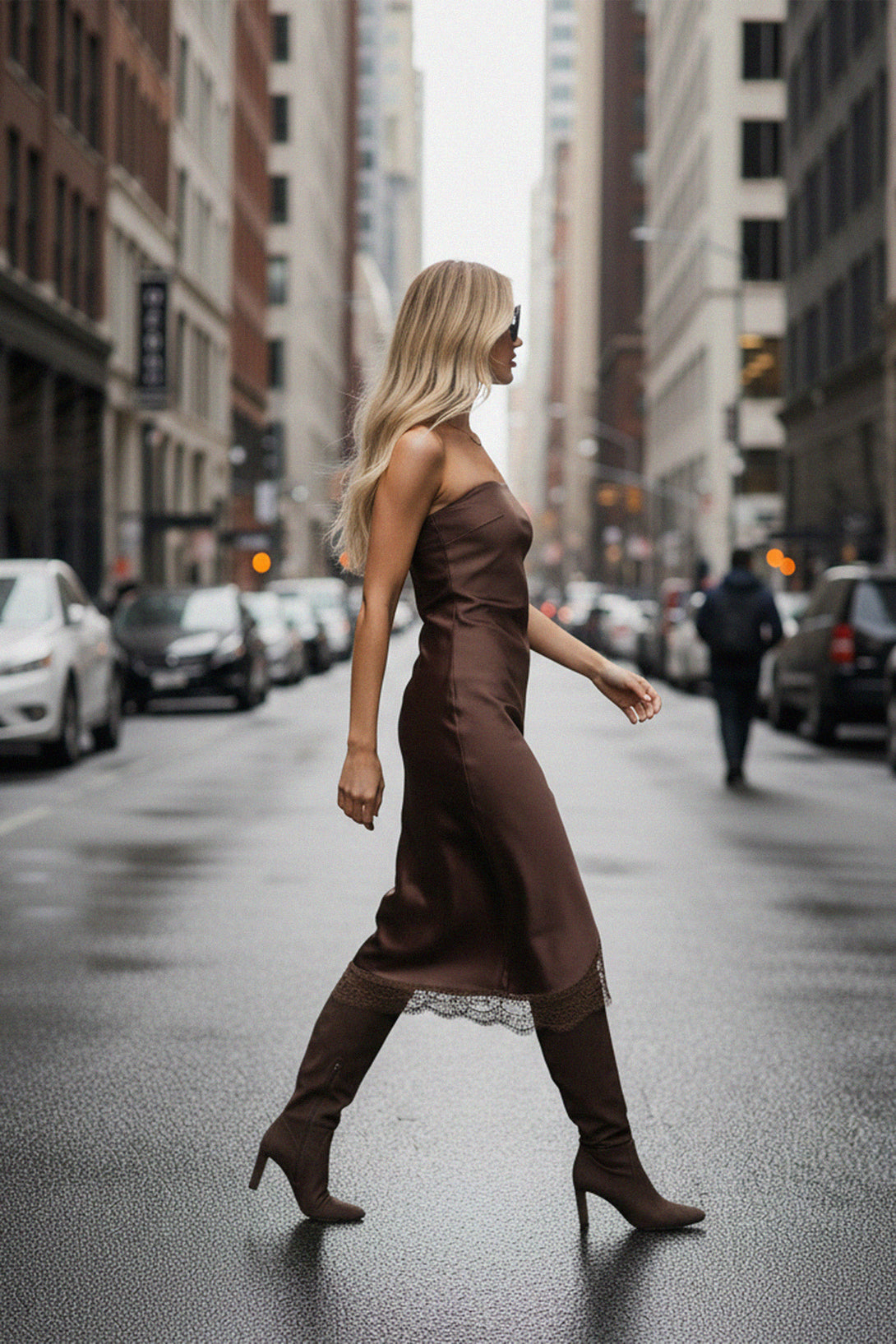 N ea Pari,
Bridal Lace Trim Dress,
Sophisticated Strapless Dress,
Formal Lace Trim Midi Dress,