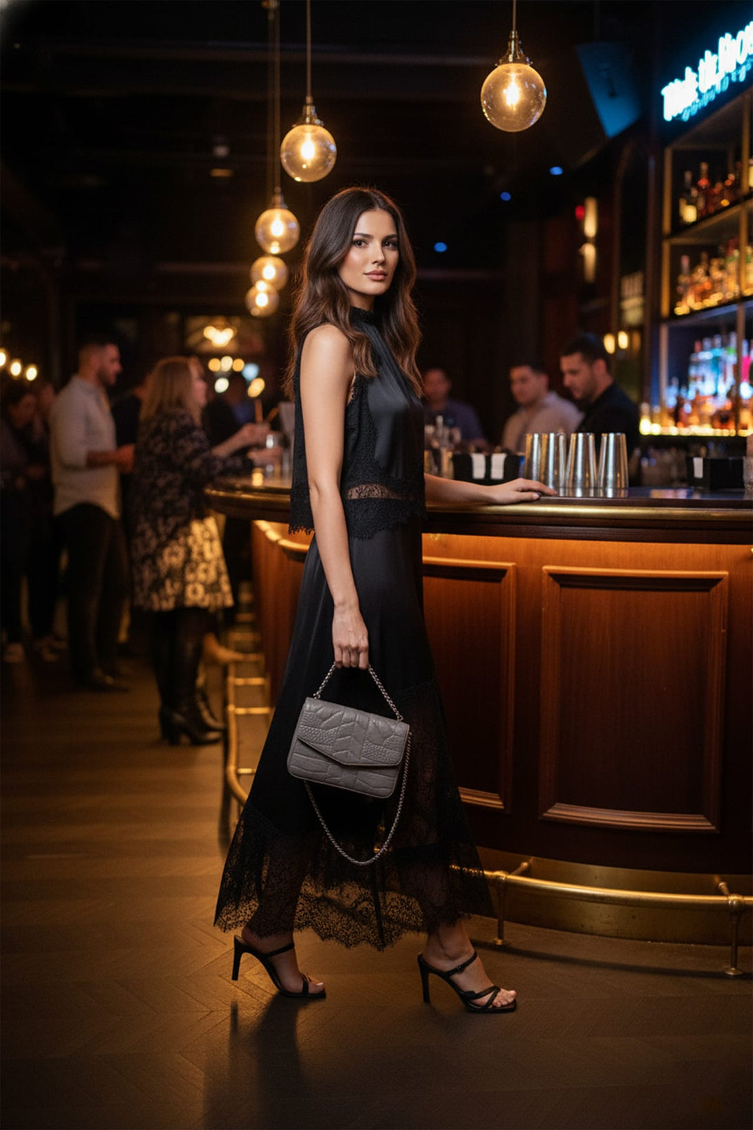 Shahida Parides, trending lace trim midi dresses 2025, lace trim midi dress outfit ideas, lace trim midi dress with heels,