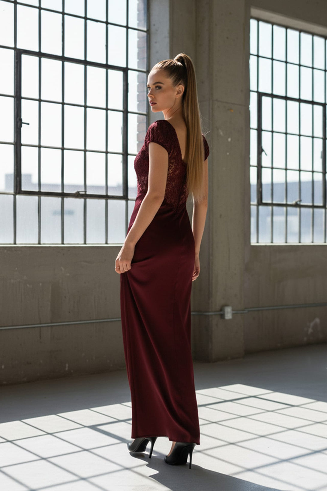 Side slit lace dress for fashion-forward women, Shahida,