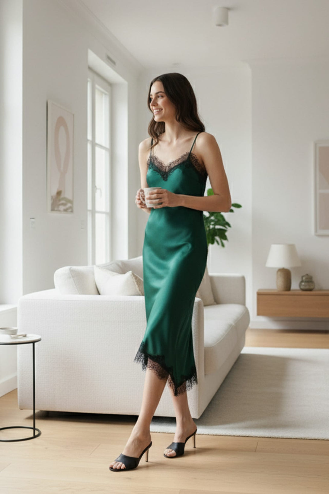 Lace Trim Midi Slip Dress | Modern Satin Elegance - Shahida Medium Lace Trim Midi Slip Dress | Modern Satin Elegance - Shahida Medium