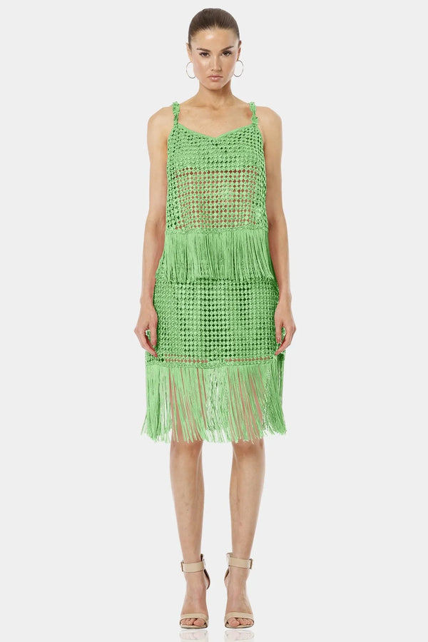 Shoulder Fringe Top In Vibrant Mint Green