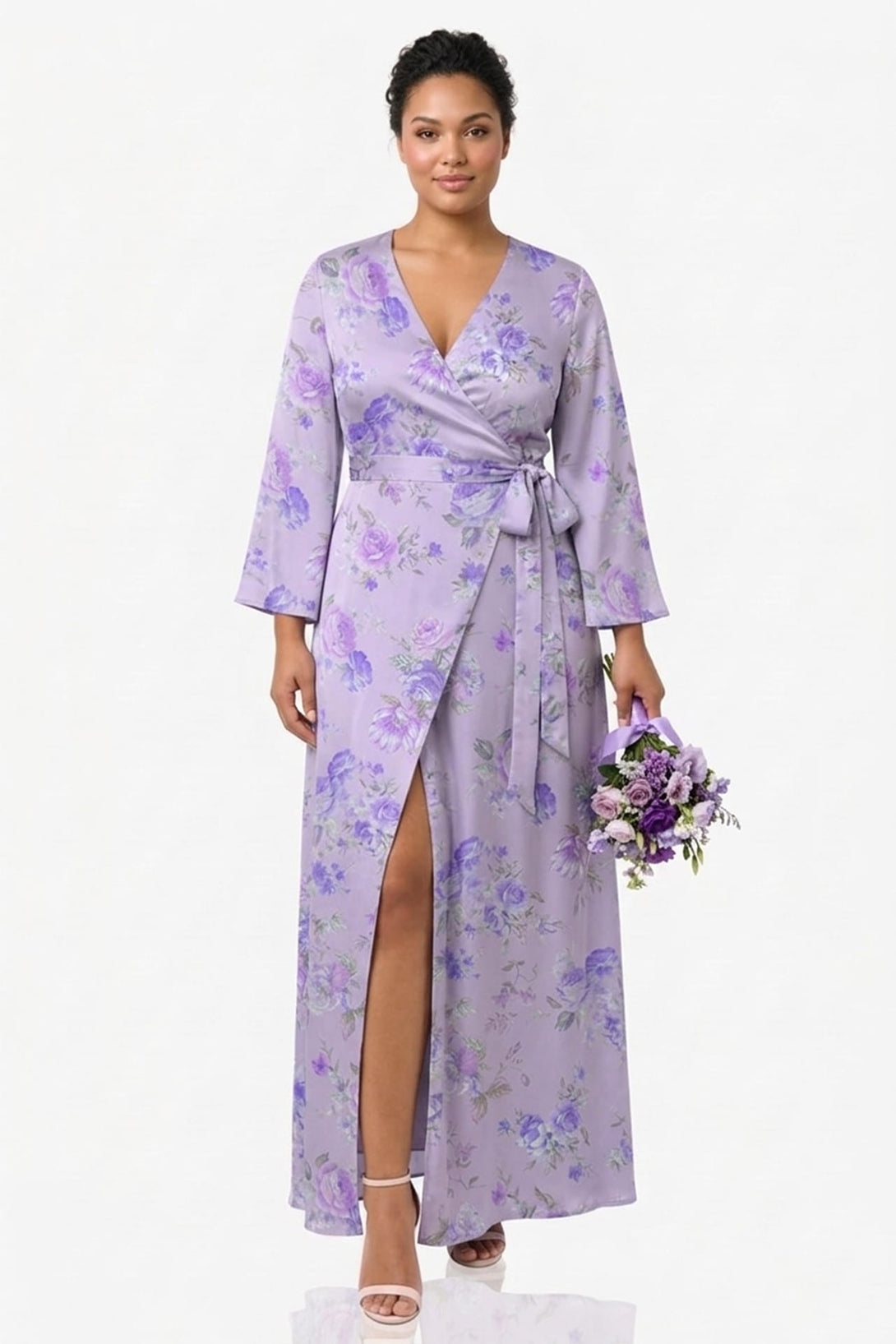 lavender floral maxi dress Petal and Pup Women's Lillee Tiered Ideal for garden parties Lavender Floral Satin Wrap Dress