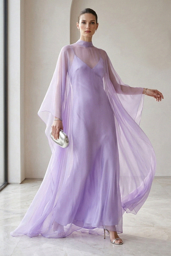 flowy organza dress S Lavender Sheer Organza Maxi Dress