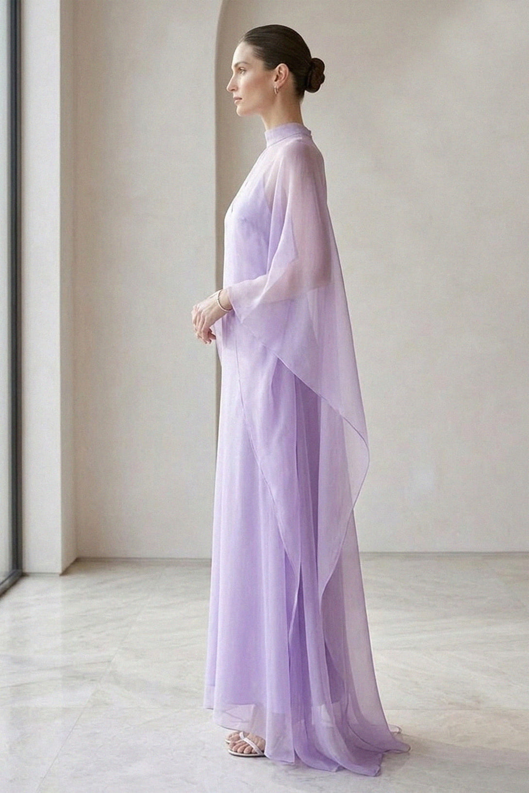 S Lavender Sheer Organza Maxi Dress