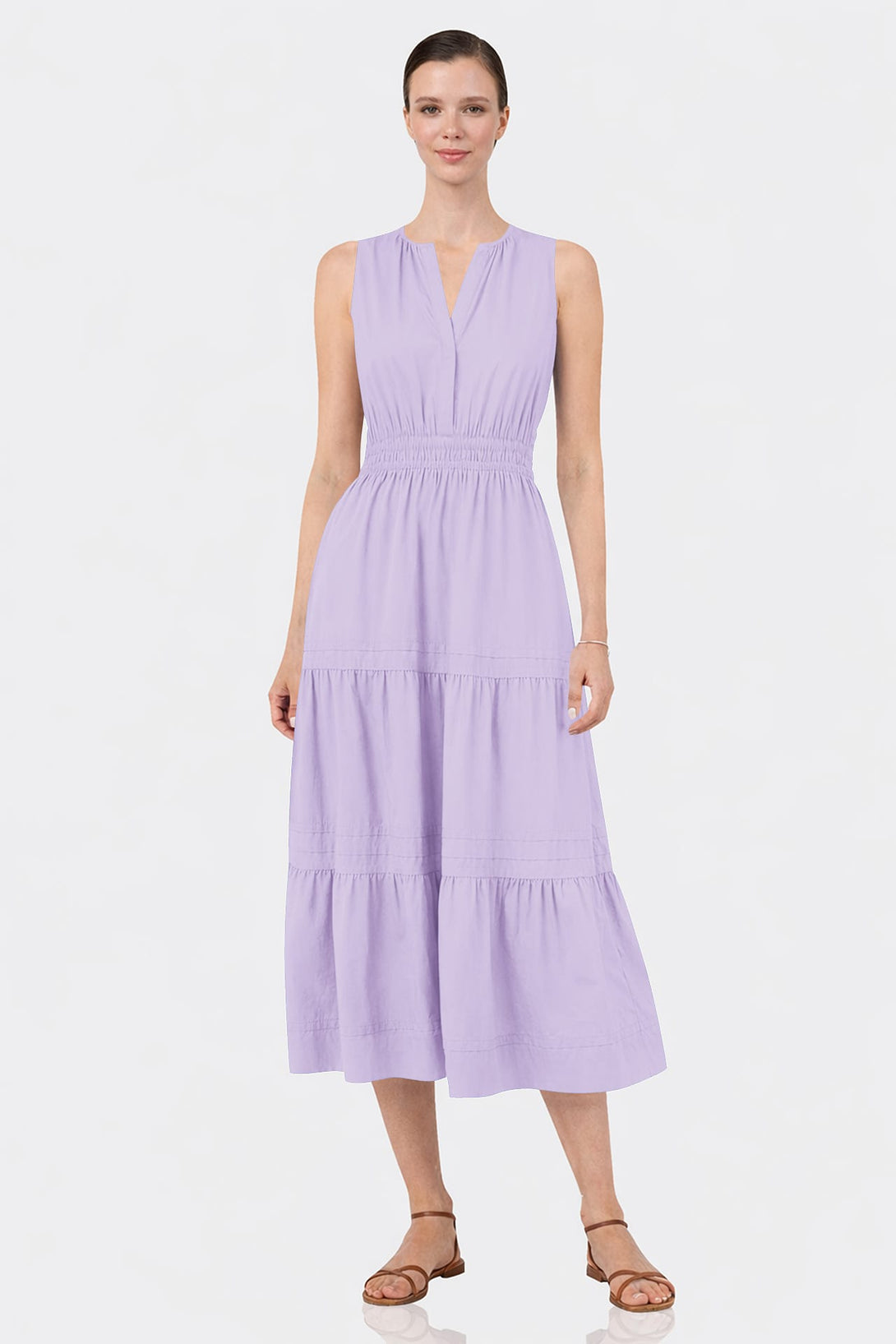 S Lavender Organic Cotton Midi Dress for Women – Garden Party Midi Dress
