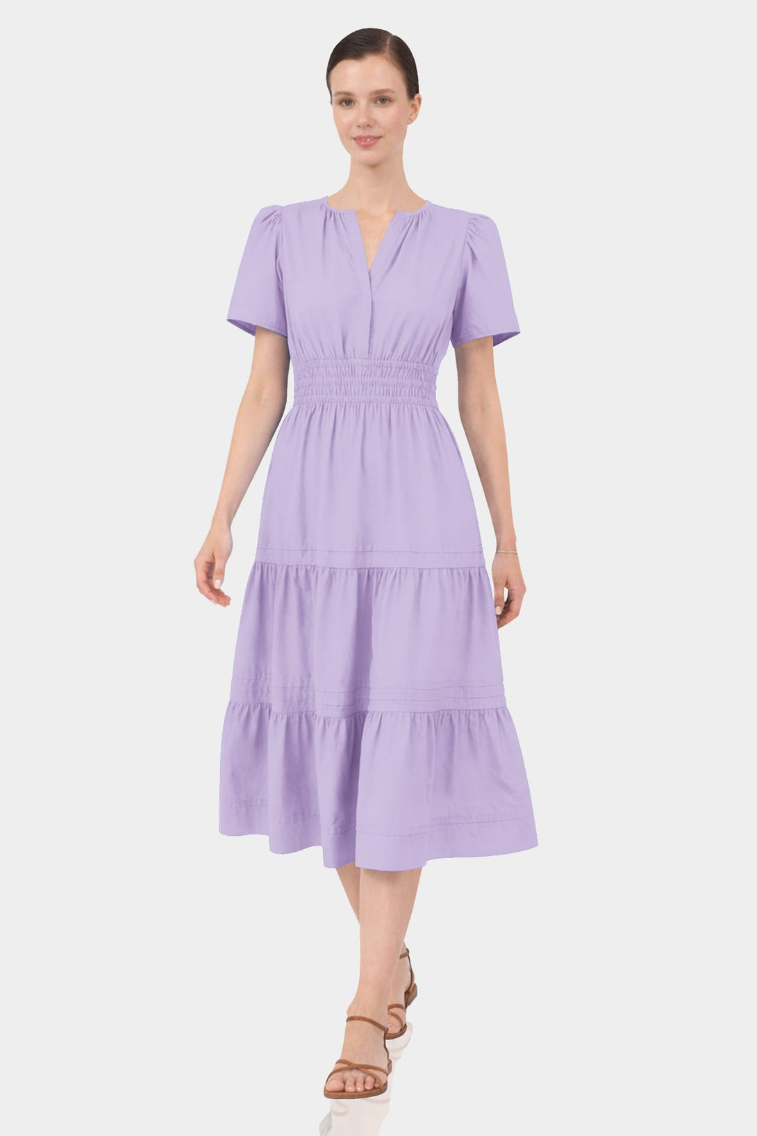 lavender midi dress casual Lavender Asymmetrical Neck Midi Dress with Side Slit