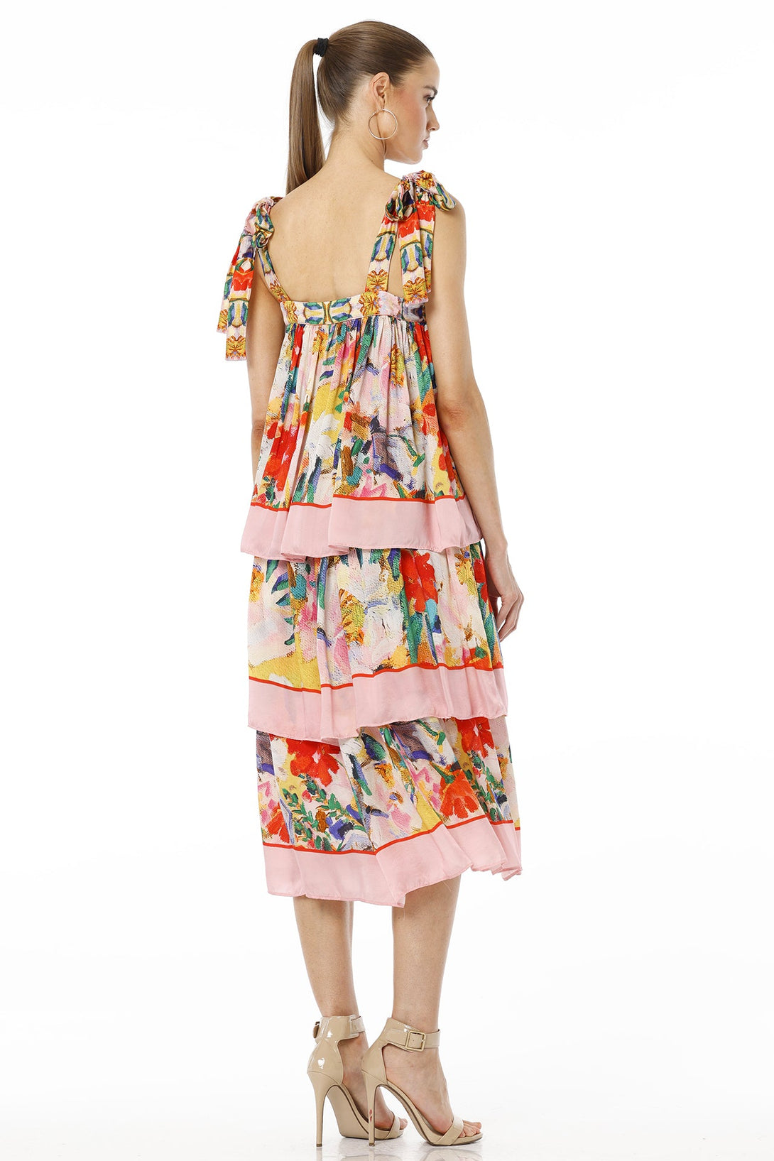 Small Adoria Short Multicolor Tiered Sleeveless Ruffle Midi Dress