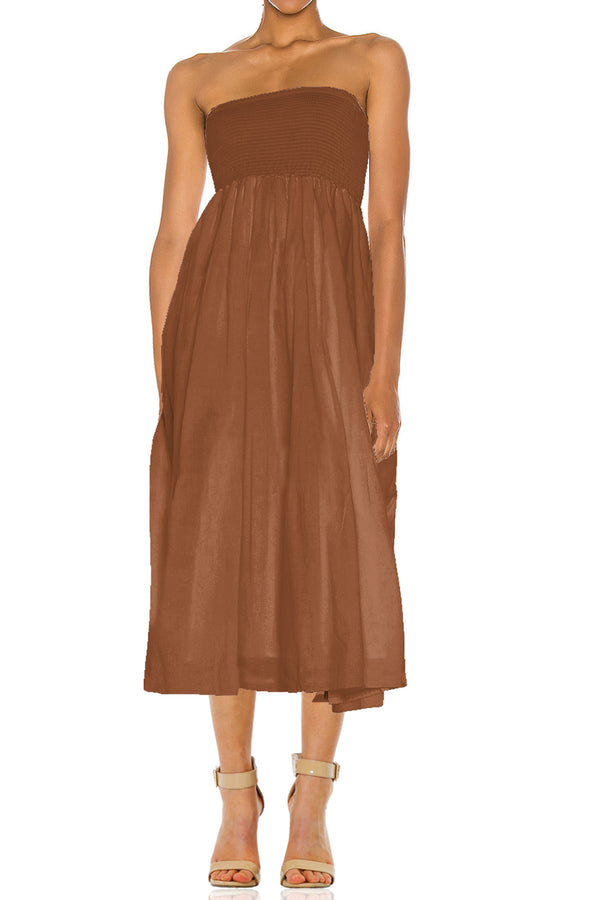 Light Brown Fit & Flare Tube Dress