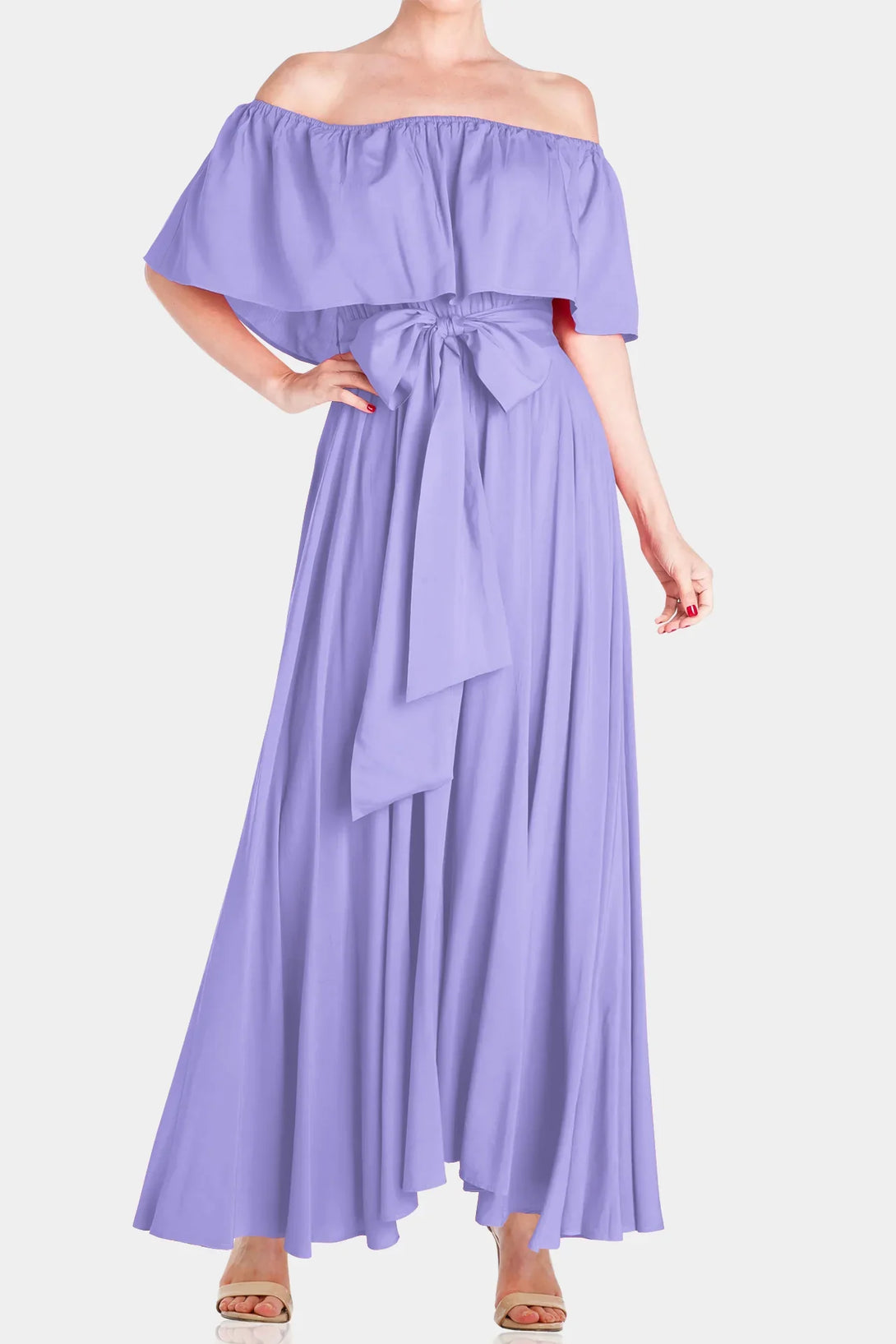 fitted lace wedding dress Off Shoulder Light Purple Maxi Dress