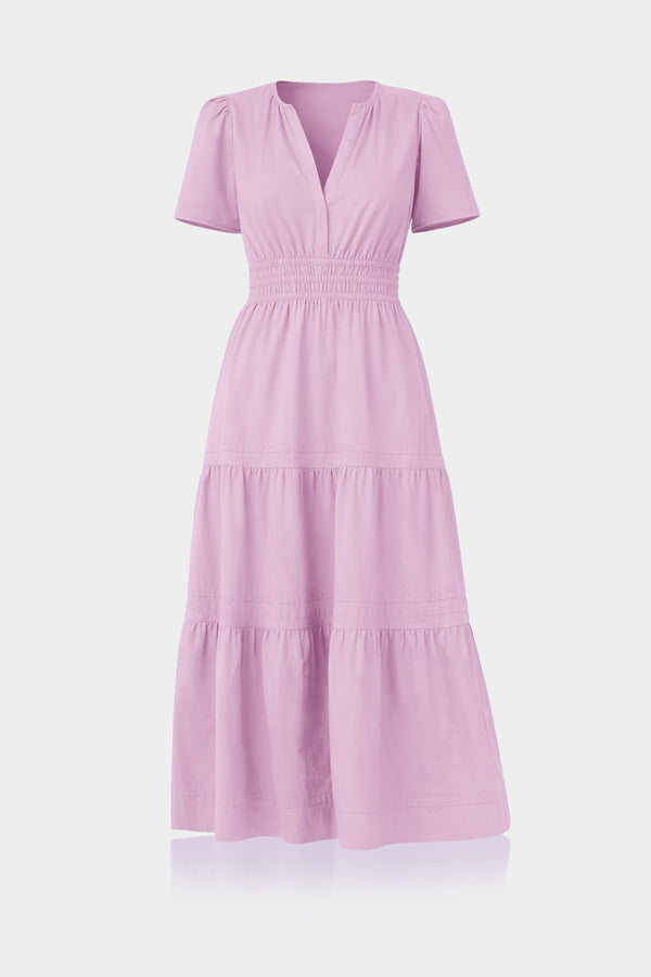 Standard / S Candy Pink Lightweight Summer Midi Dress – Tiered Cotton Midi Dress