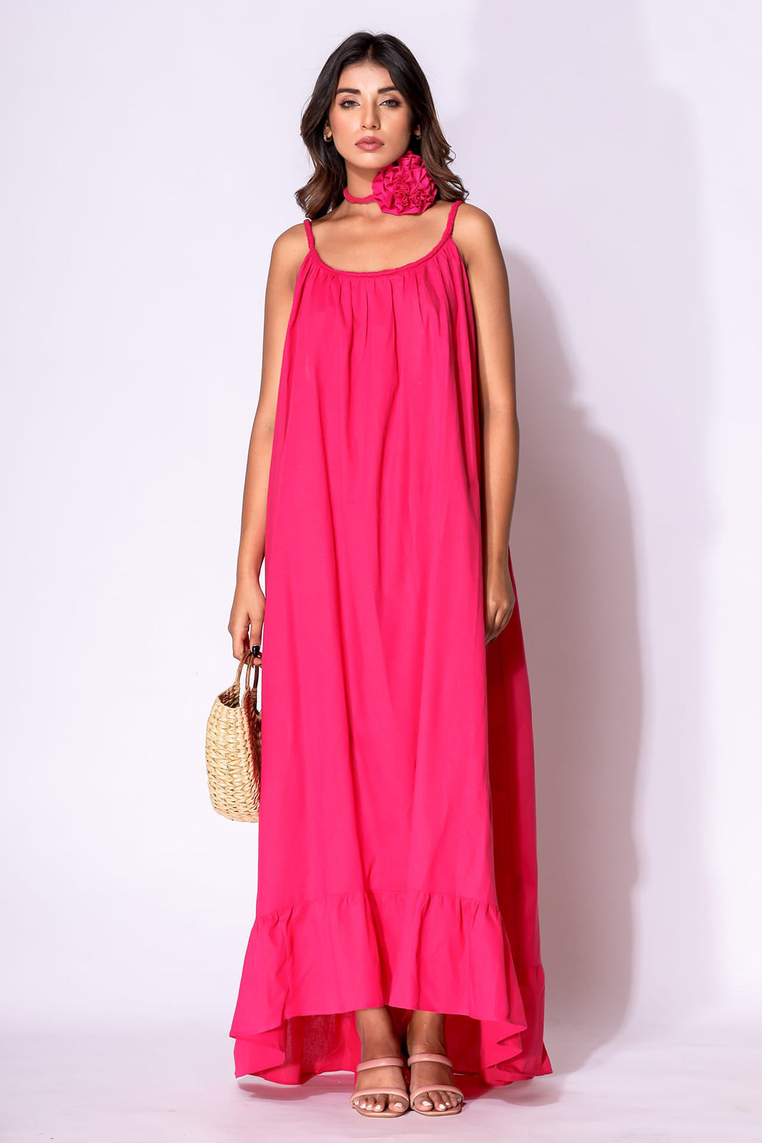 S Luxury Fuchsia Pink Relaxed Fit Cotton Maxi Dress – Resort Summer Dress