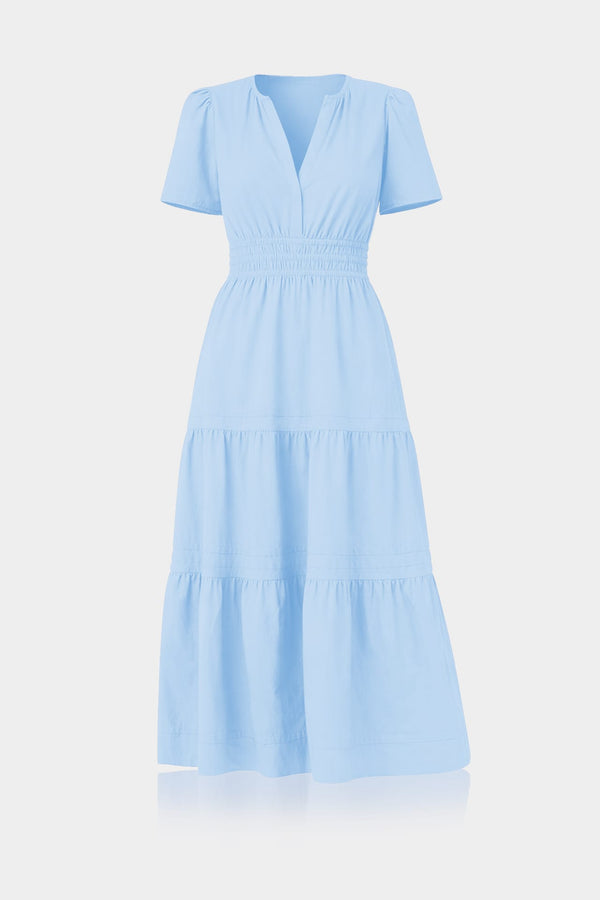 Standard / S Sky Blue Casual Cotton Tiered Dress for Everyday Wear