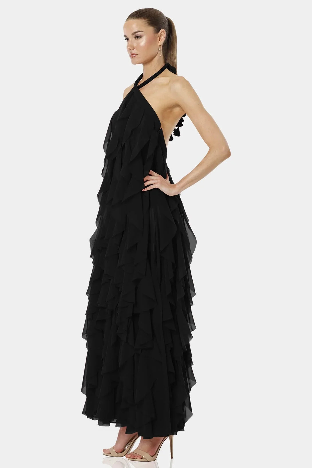 Black Halter Dress | Tiered Ruffle Dress | Long Maxi Dress | Qishma Medium Black Halter Dress | Tiered Ruffle Dress | Long Maxi Dress | Qishma Medium