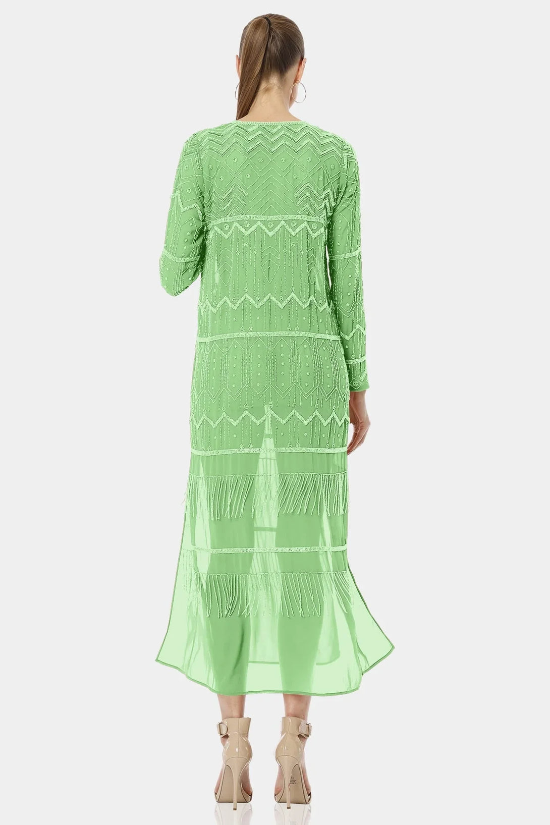 green double slit dress Long Sequin | Embellished Dress | High Split Dress Skirt/Dress length type:Std (Height 162cm & below) CL127639047 plisse Knee Length Mother of