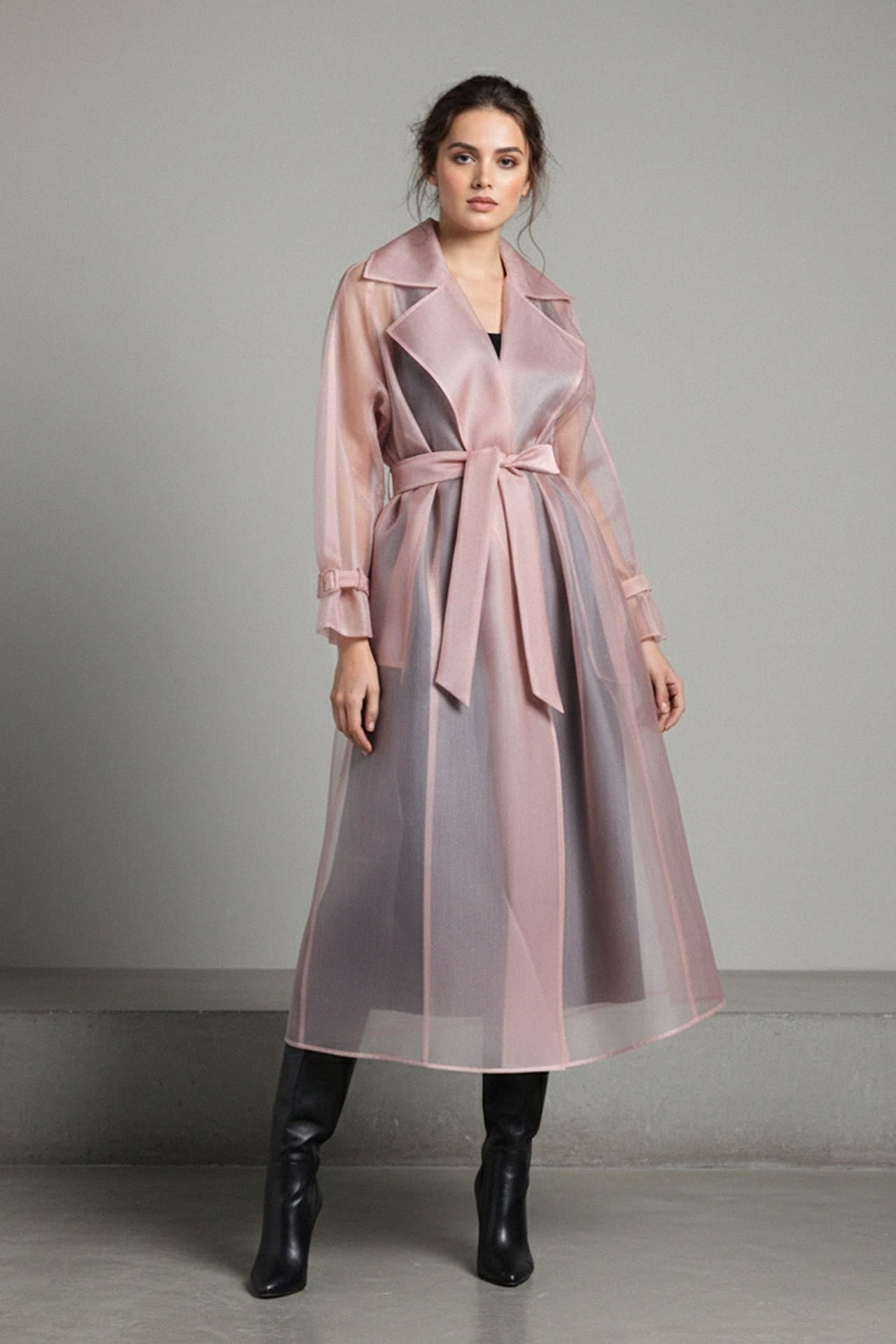 Dusty Blush Sheer Silk Trench Coat | Wedding Guest & Evening Layer