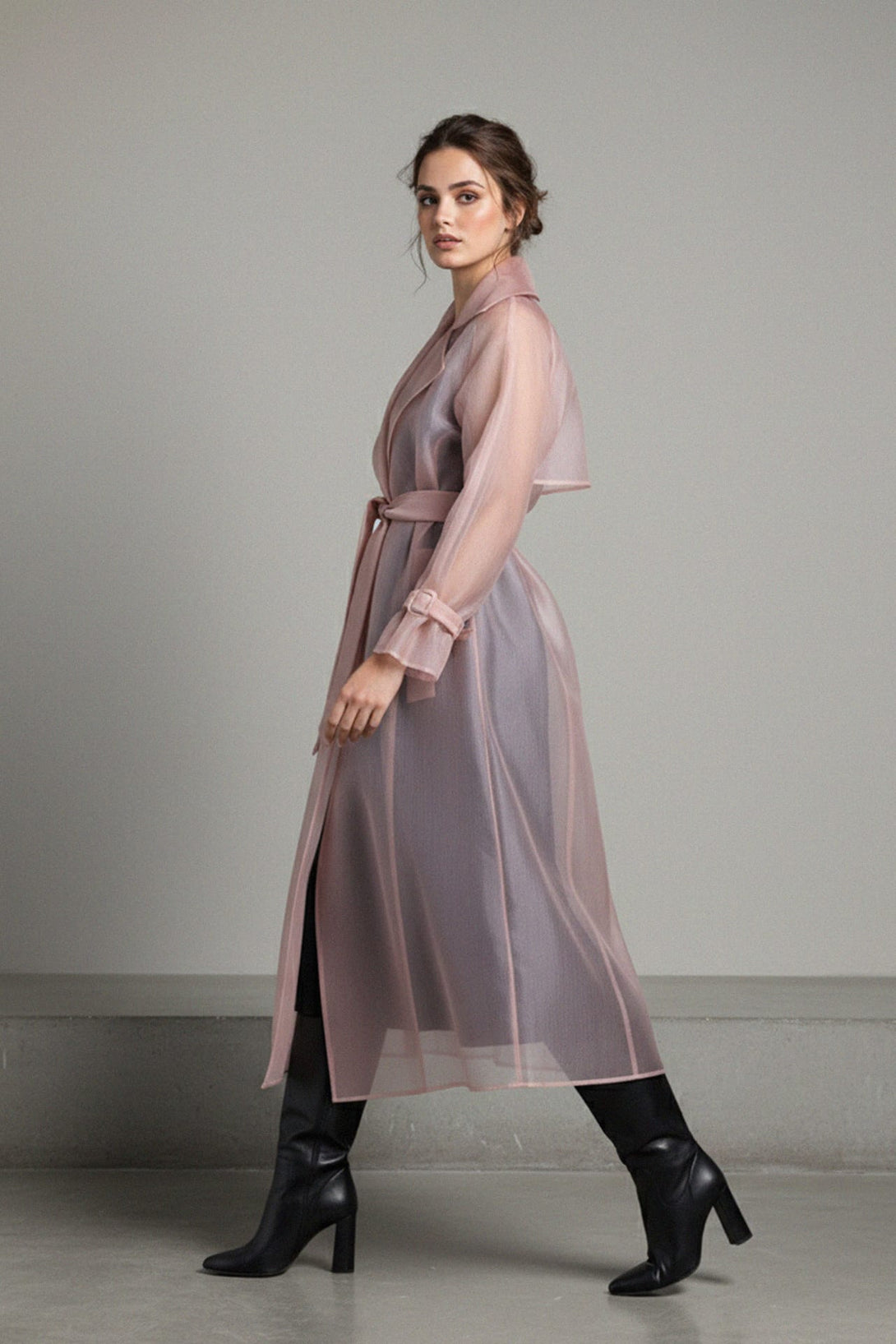 Long sheer coat made from organza, Shahida,