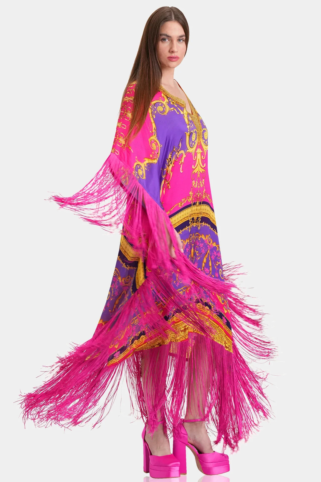 Shahida Fringed V-Neck Kaftan | Shahida – Shahida Parides