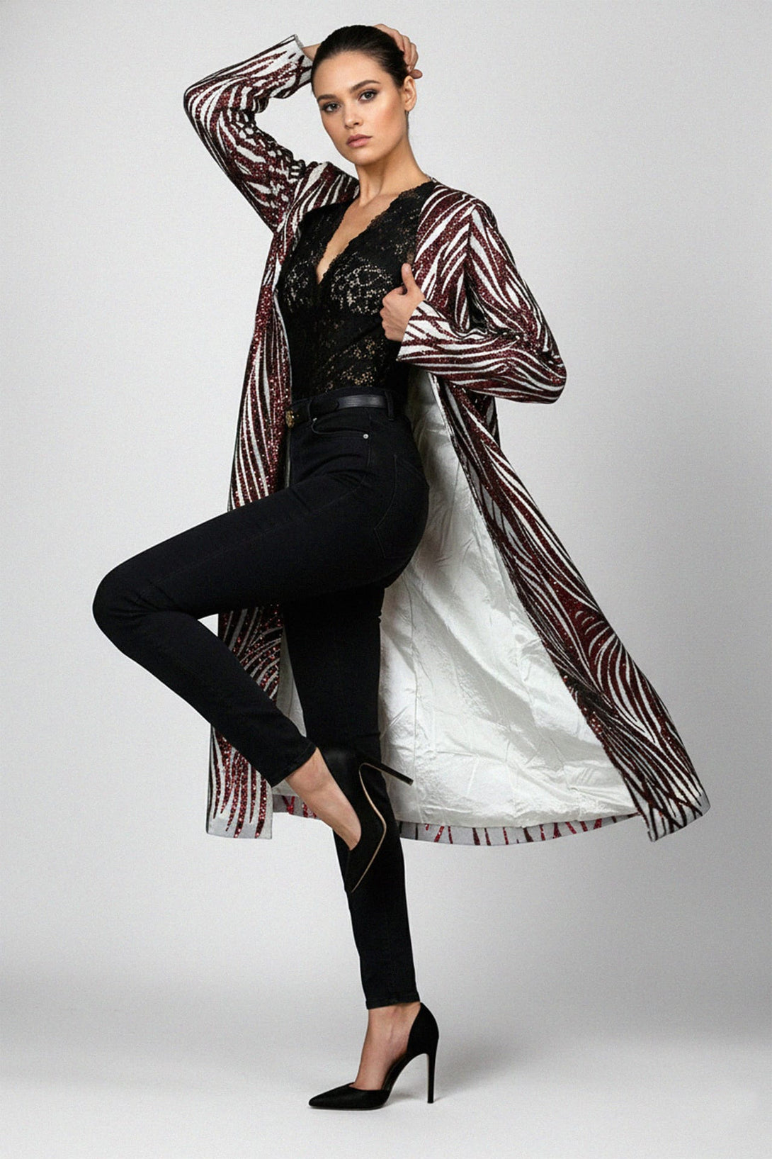 Shahida, Couture Coat, Elegant long coat, Glamorous outerwear,