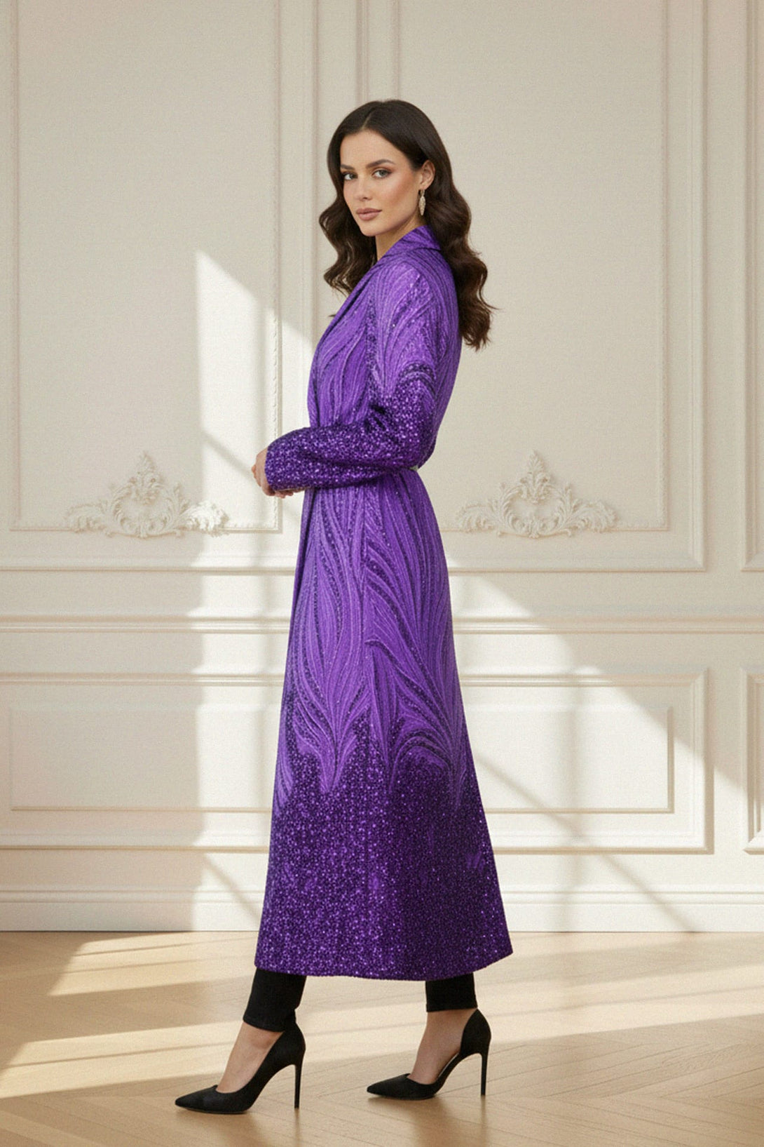 purple dress coat womens Luxury Sequin Coat for women | Glamorous Designer Outerwear