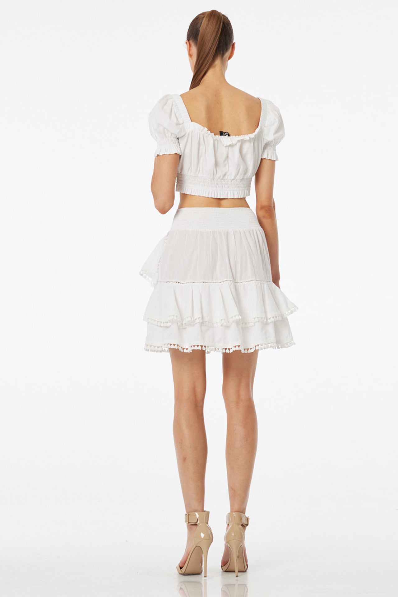 Luxury White Tiered Ruffle Mini Skirt – Shahida Parides