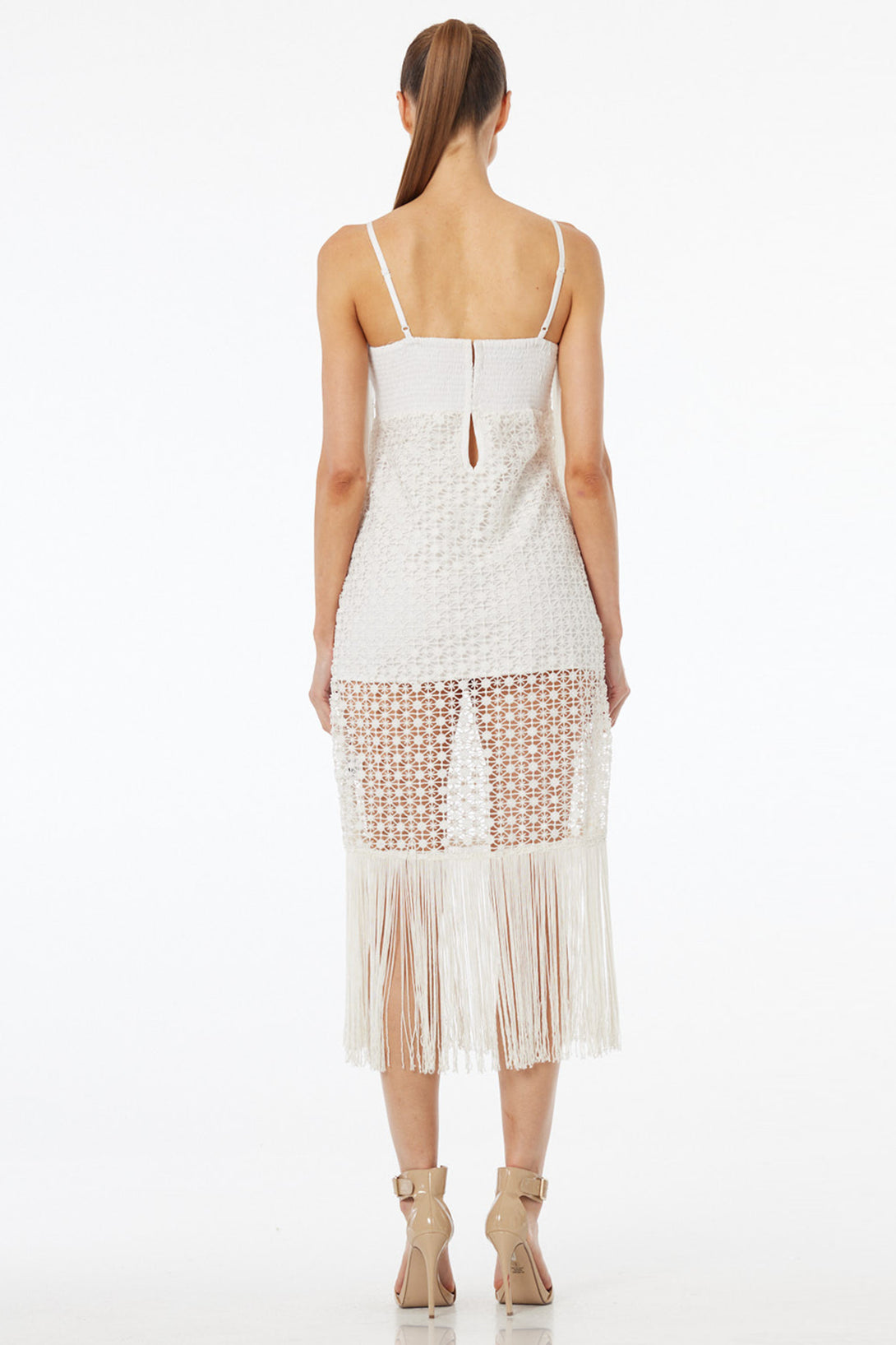 crochet fringe dress Luxury White Fringe Crochet Midi Resort Dress – Shahida Parides