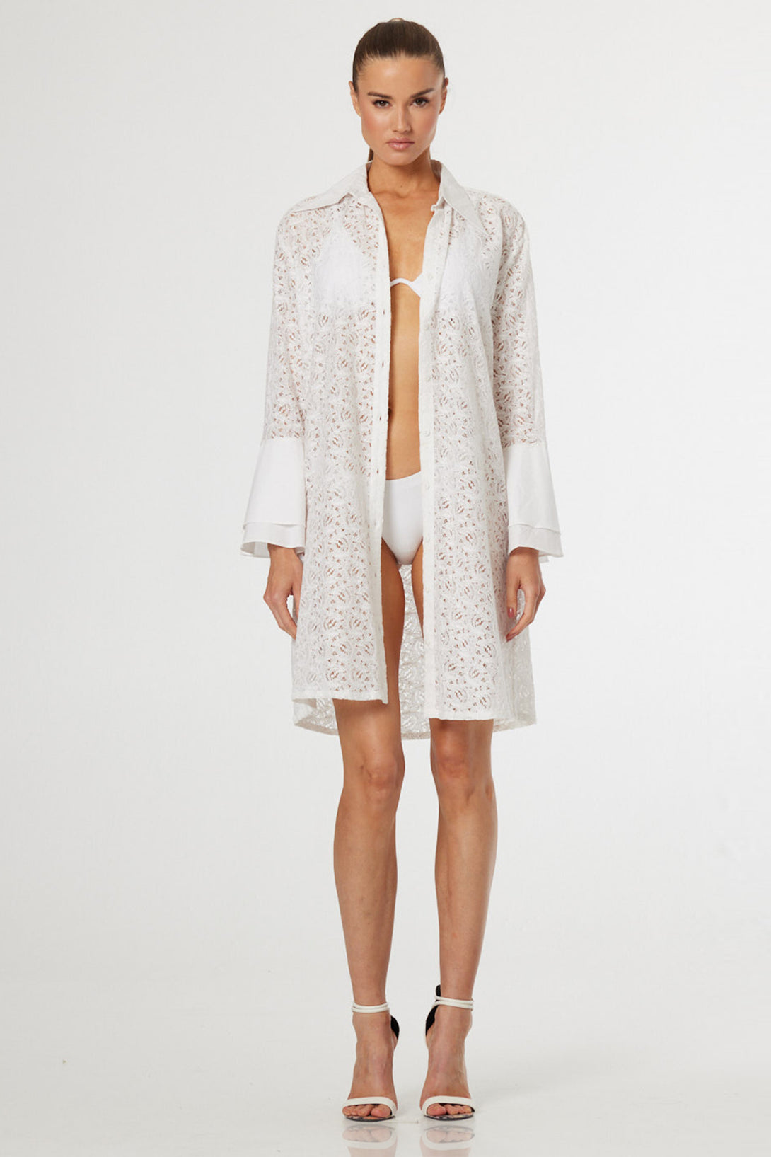 long beach cover up dress Luxury White Crochet Lace Cover-Up – Shahida Parides beach vacations Mon Cheri Color:Golden Sleeveless Dresses Woman High