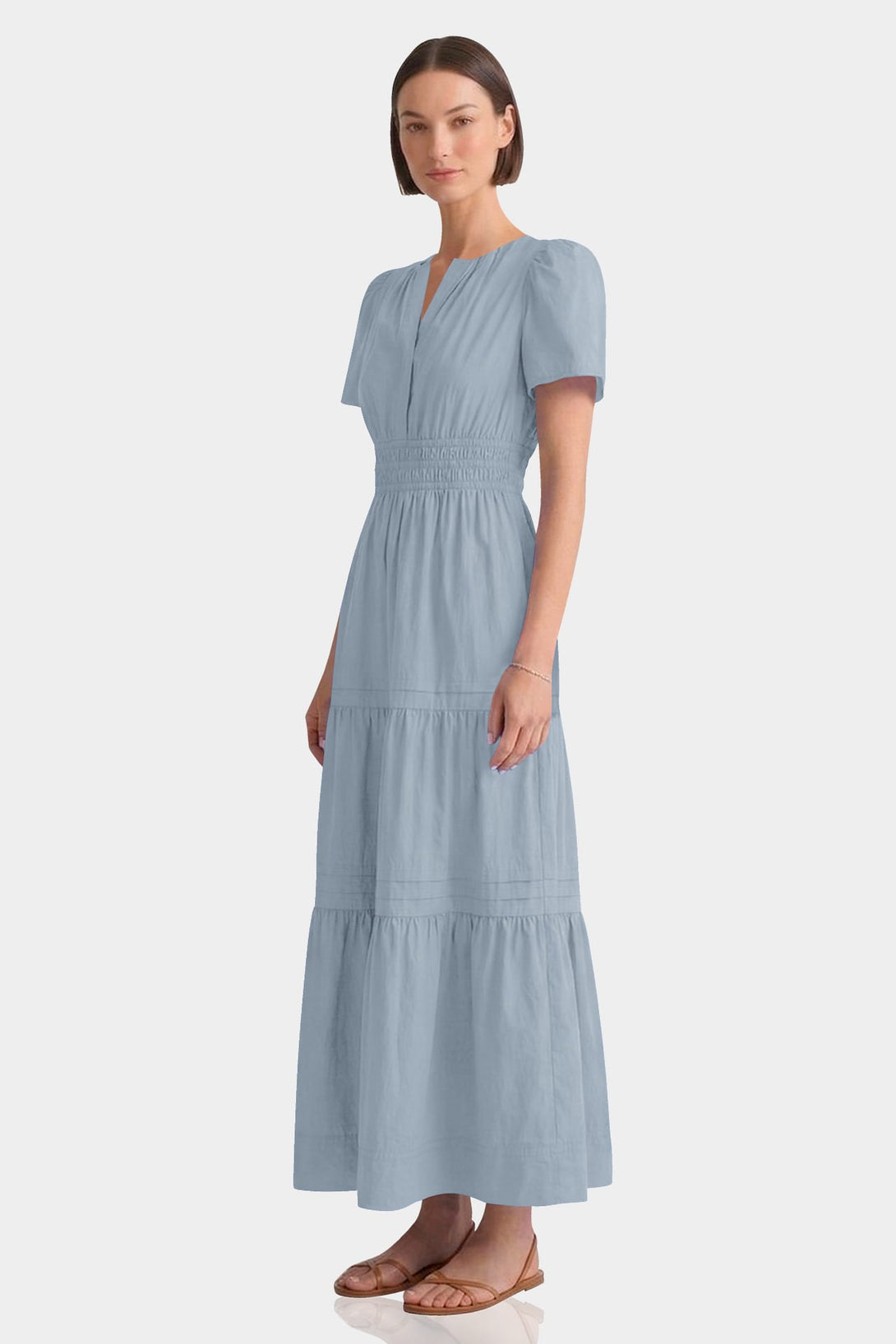 Dusty Blue Cotton Tiered Maxi Dress