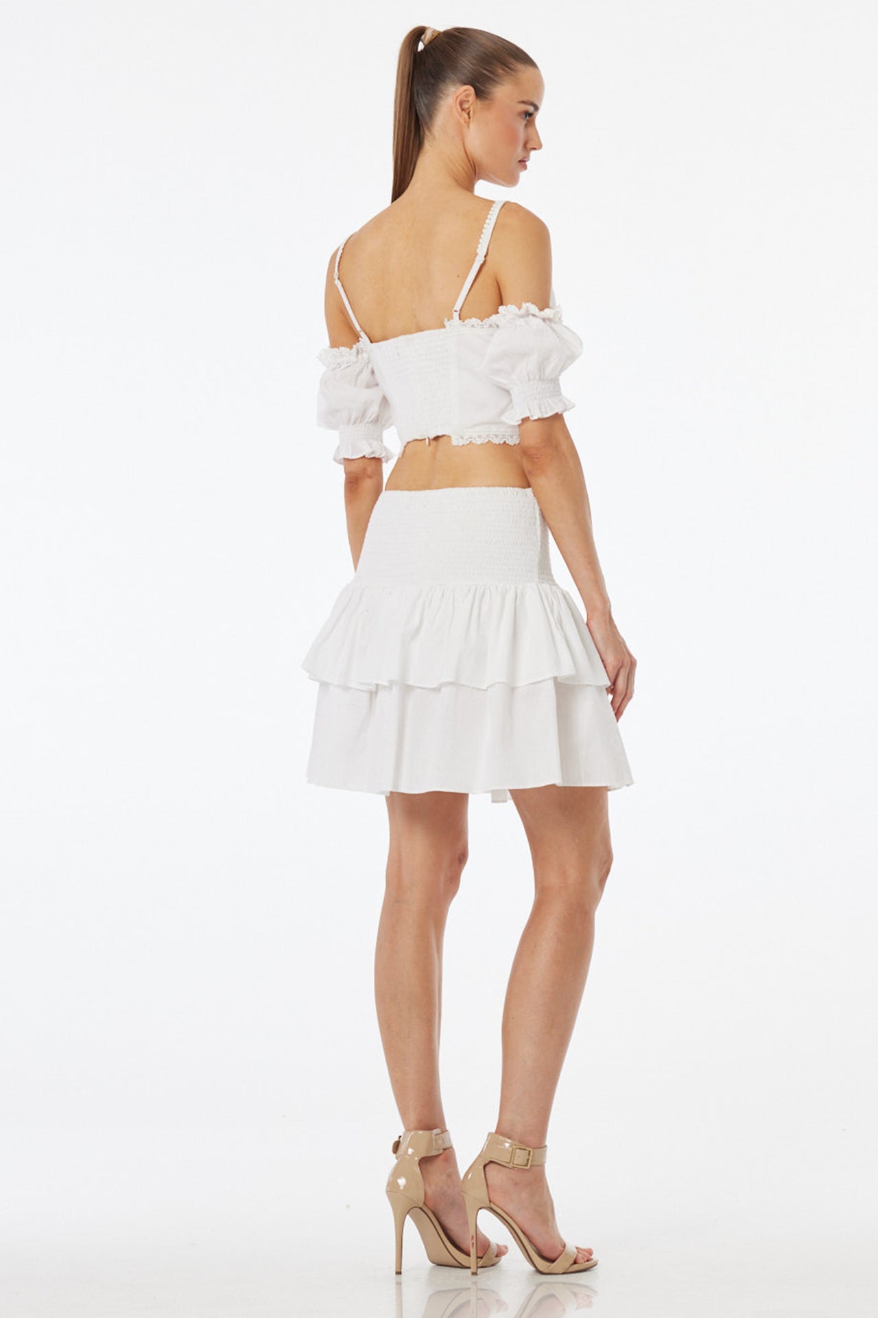 Luxury White Tiered Ruffle Mini Skirt for Women – Shahida Parides