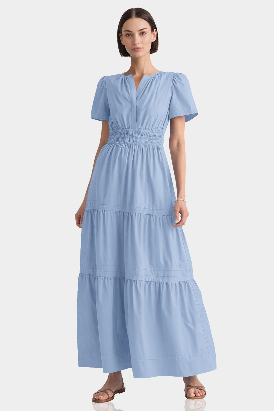 steel blue dress Lace And Beading V-Neck Long With Lace Up Back Designed in custom Lisa Maxi Dress, in Steel