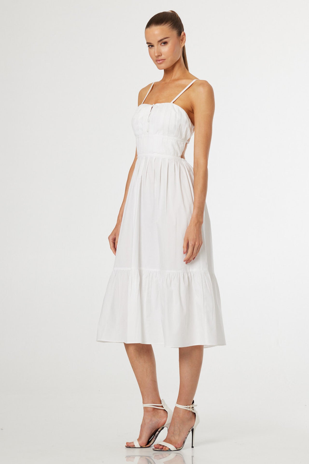 low back white midi dress Butterfly White Midi Dress - US 6