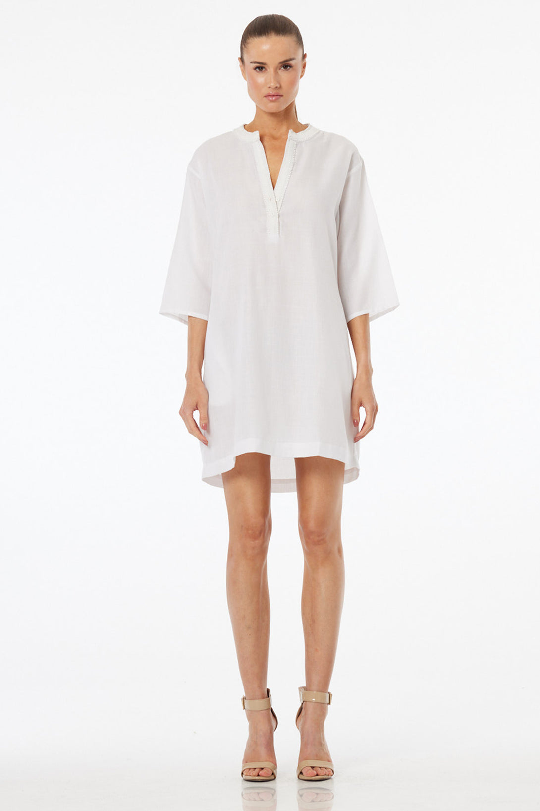 loose fit tunic dress S Luxury White Resort with Relaxed Silhouette, Minimal wardrobe style Soft pastel pink hue We've got you covered..🤫 organza Color:Marcia Rose