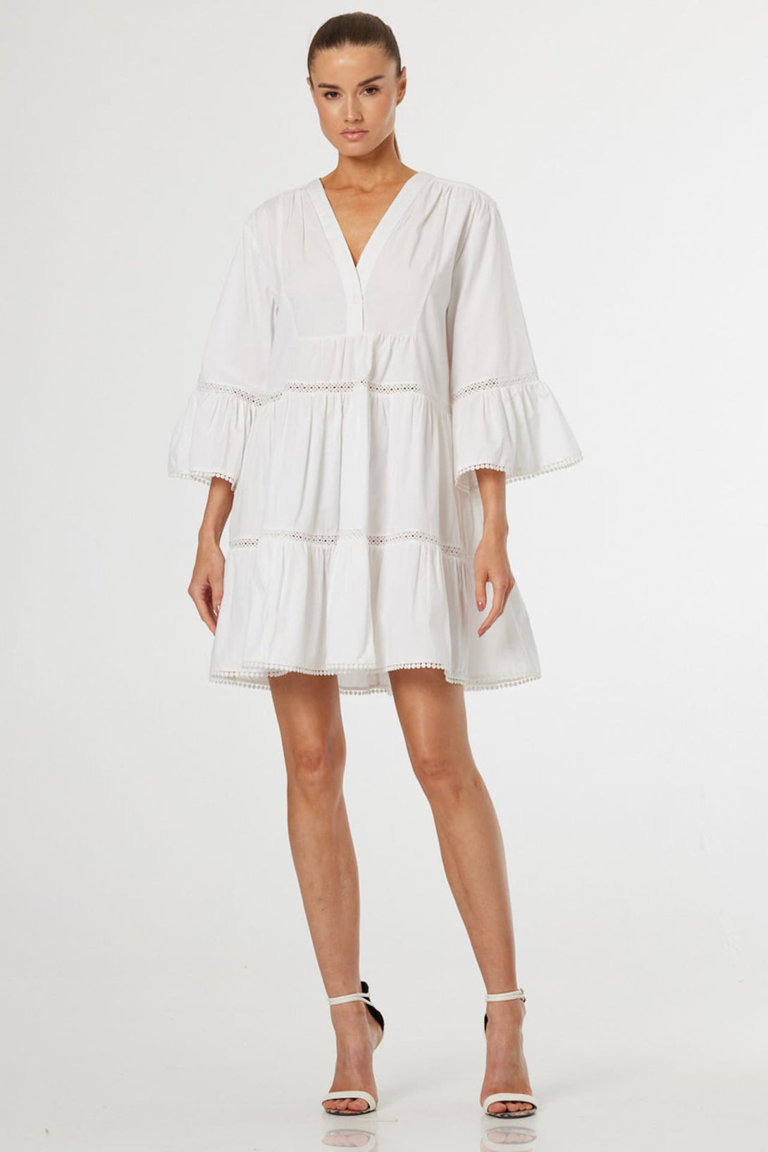 white mini dress luxury Ladivine KV1133 Elegant Mini A-line Dress with Dropwaist Off-White / 16