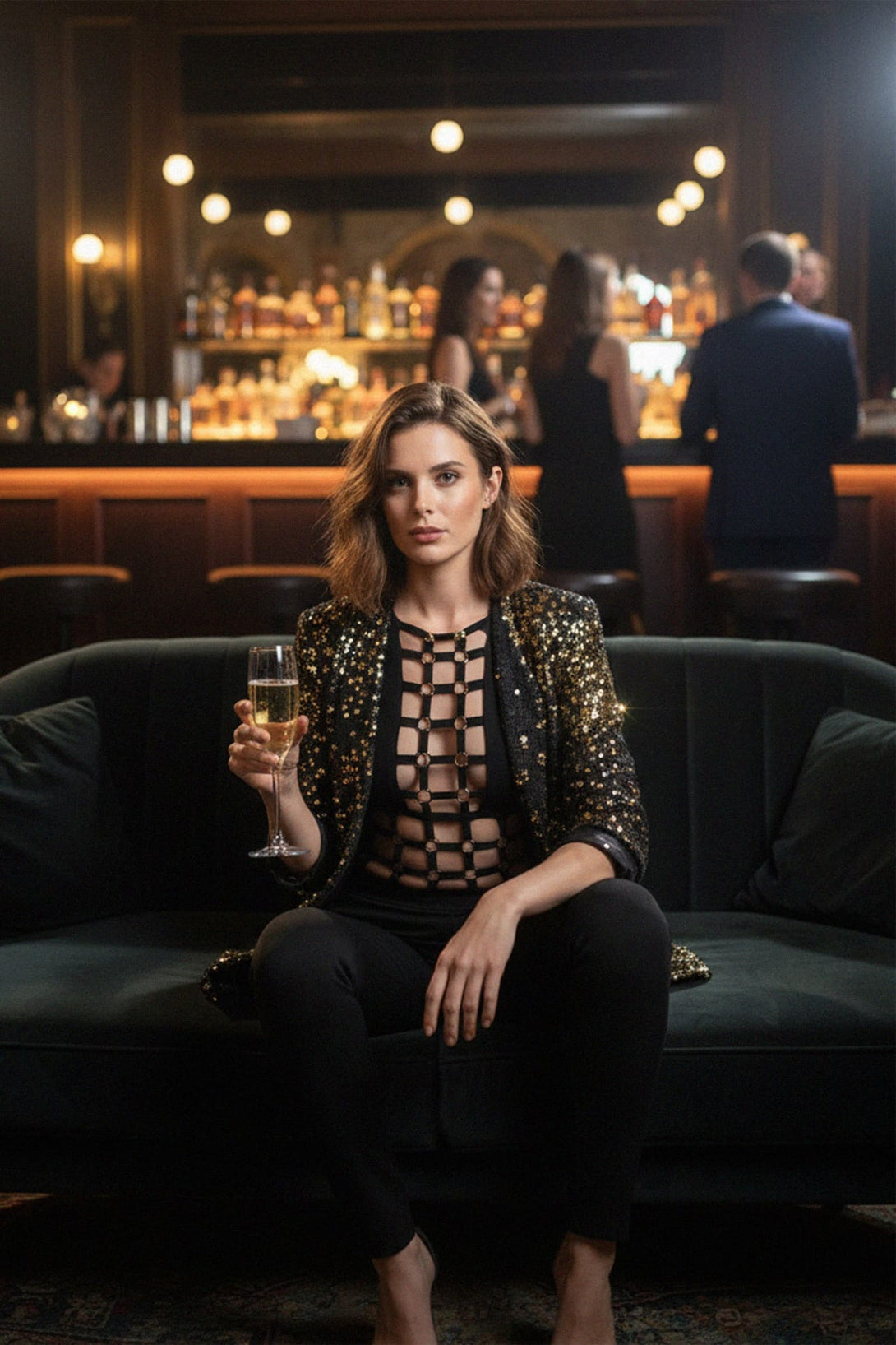 Shiny gold sequin jacket for women’s fashion, Shahida,