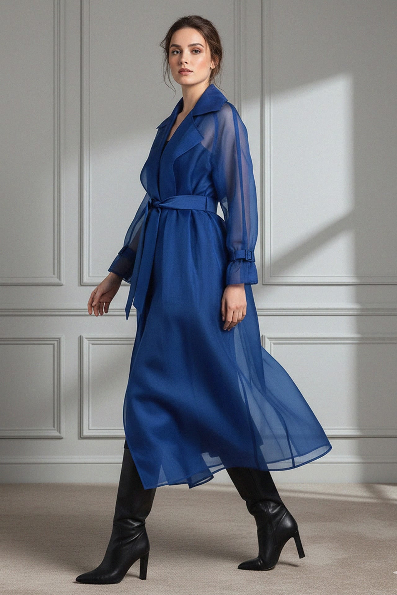 blue trench coat dress Luxury Transparent Trench Coat | Designer Organza Outerwear