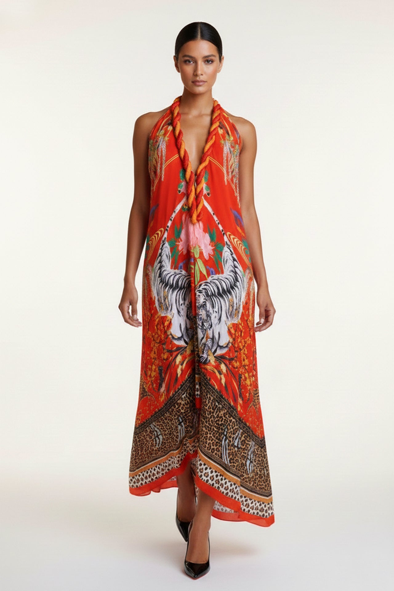 Shahida Sunset Scarf Print Halter Maxi Dress | Shahida – Shahida Parides