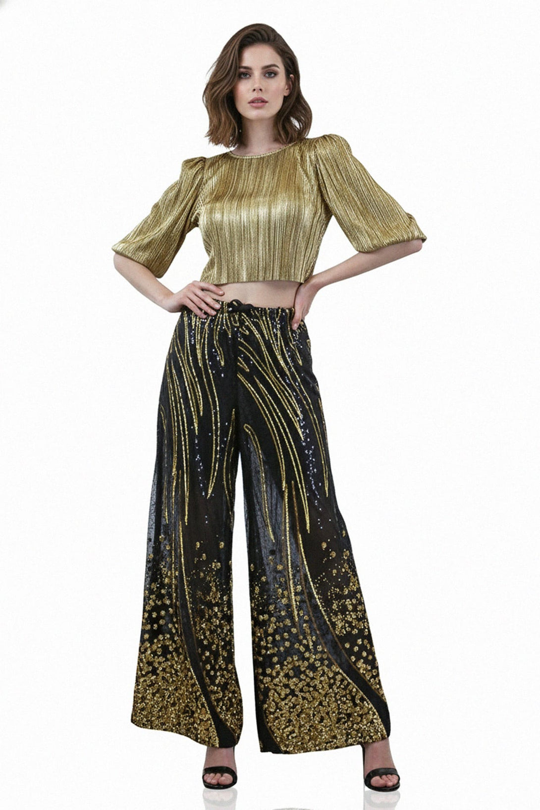 Shahida, Couture Sequin Pants for Formal Events, Designer Sequin Trousers for Evening Wear,