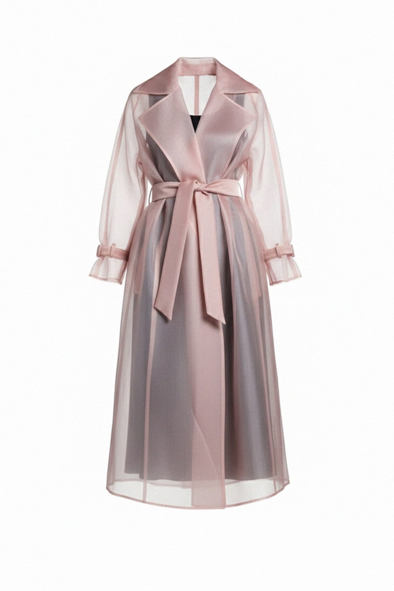 Dusty Blush Sheer Silk Trench Coat | Wedding Guest & Evening Layer