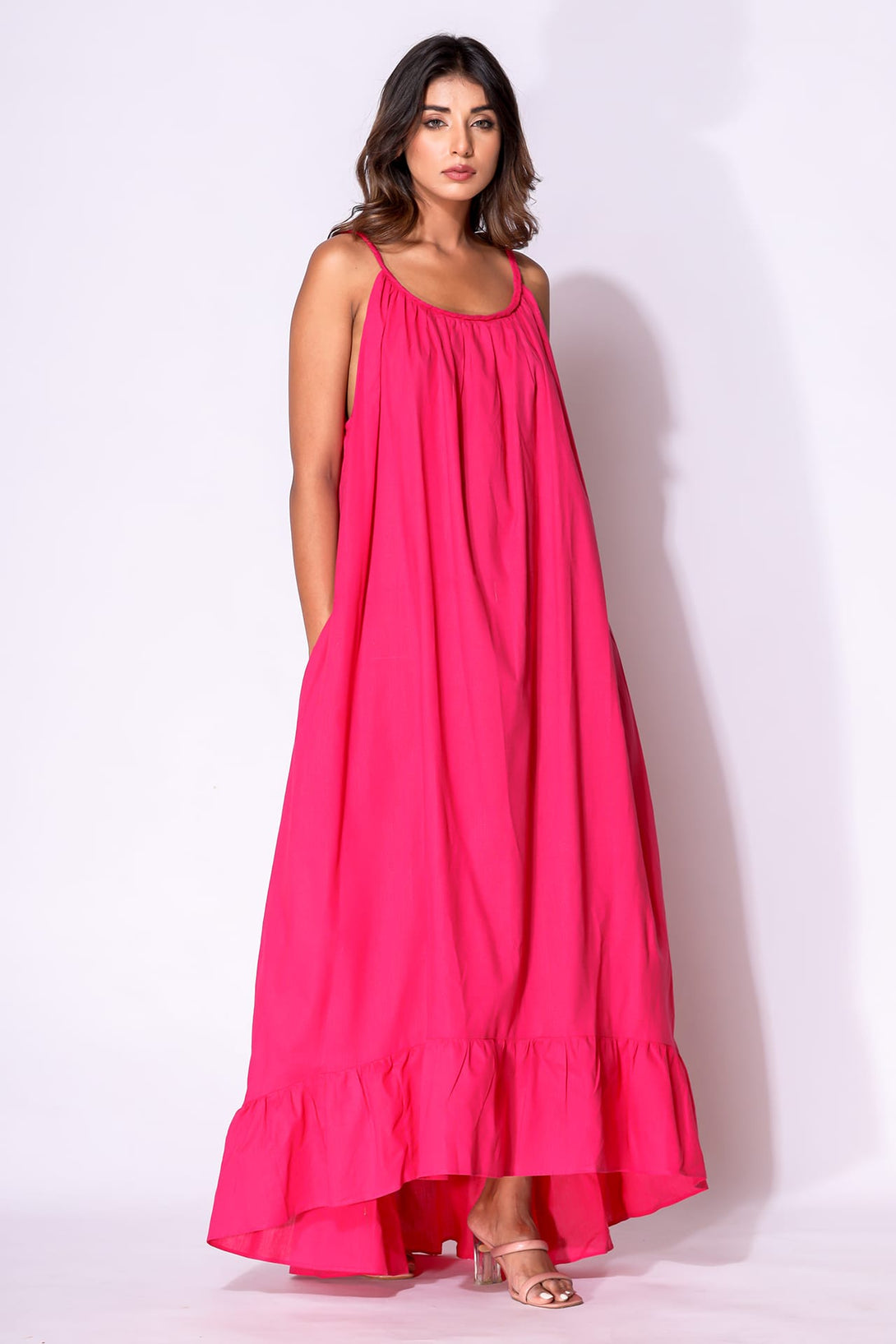 S Luxury Fuchsia Pink Relaxed Fit Cotton Maxi Dress – Resort Summer Dress