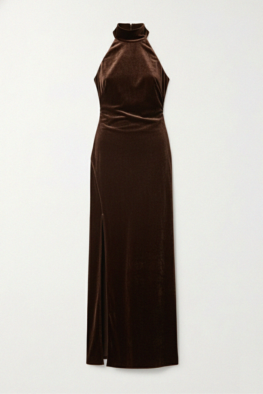 Trendy velvet halter neck gown with side slit, Shahida,