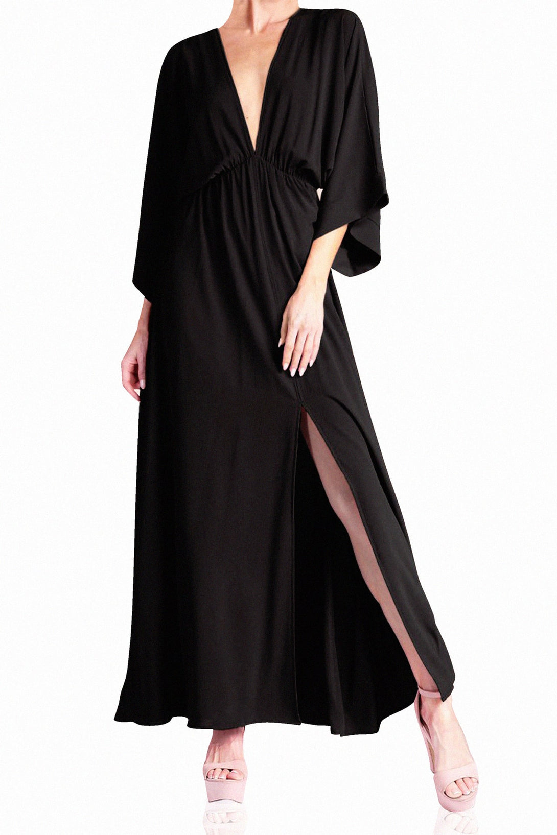 modern women’s black slit gown, shahida
