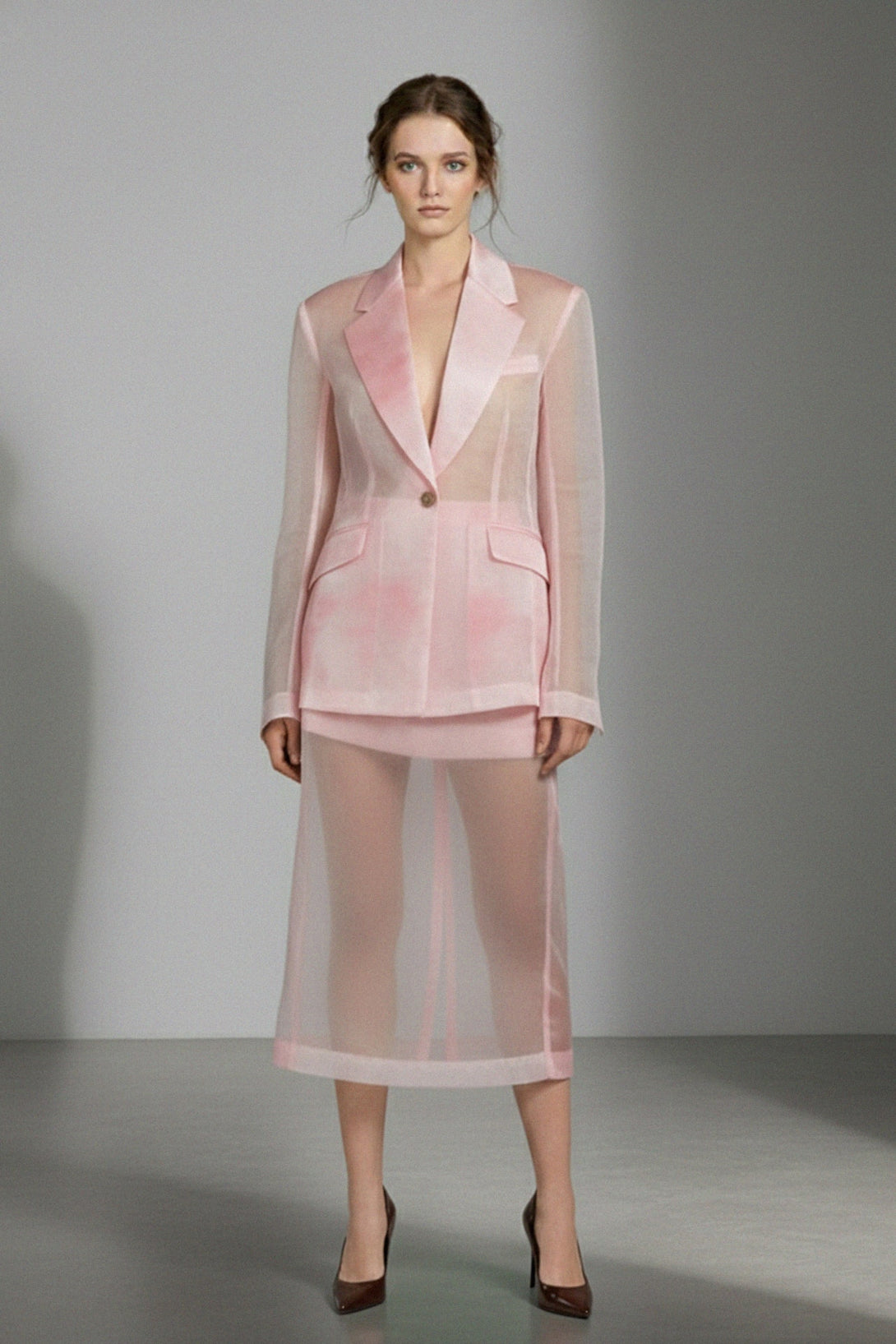 Designer blush pink organza co-ord for women, shahida