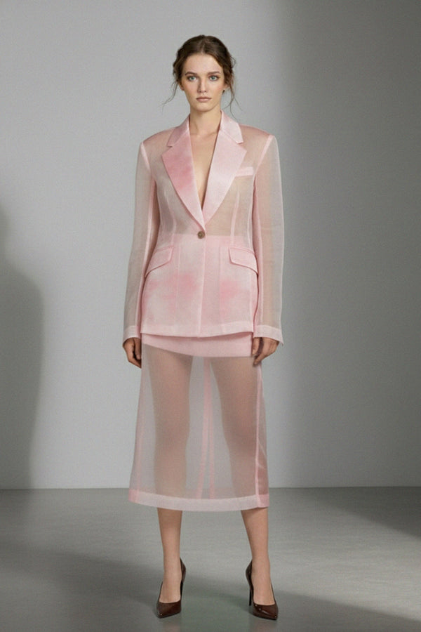 Designer blush pink organza co-ord for women, shahida