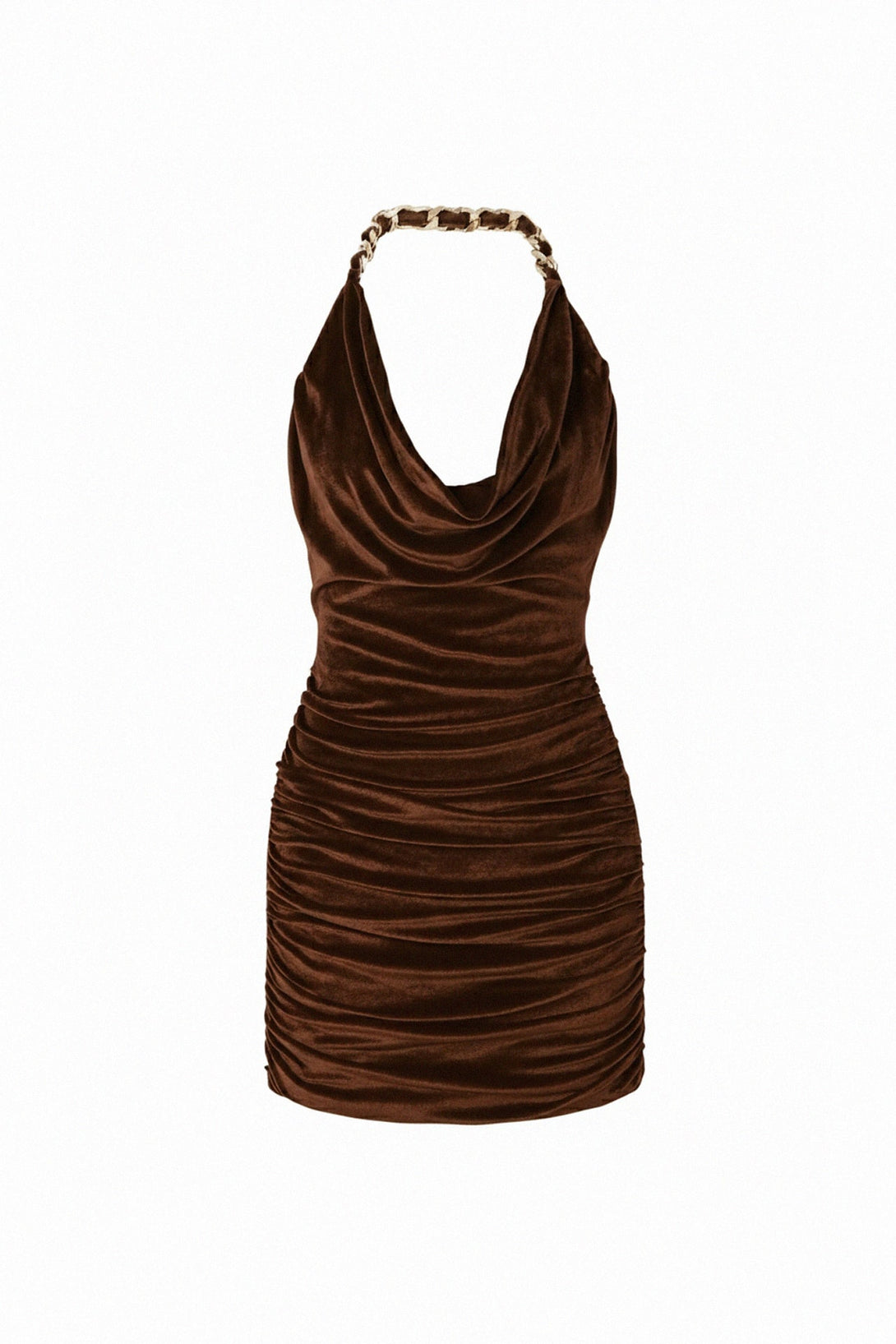 halter cowl neck chain mini dress Simmi chain mail halter neck plunge front side spilt mini dress in gold