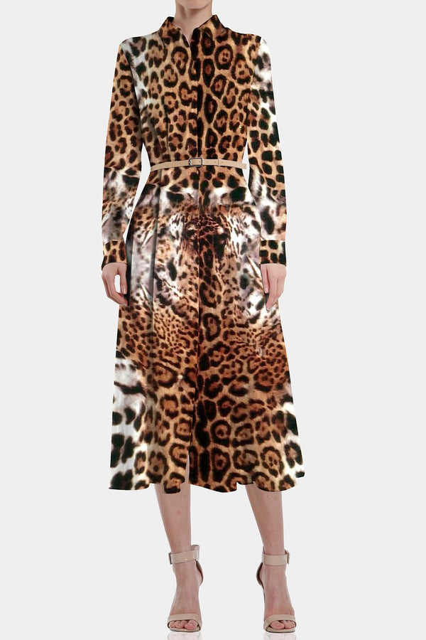 premium leopard fabric women’s dress, wildcat pattern printed dress, shahida uae