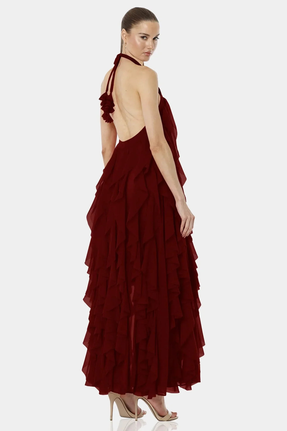 Maroon Halter Dress | Tiered Ruffle Dress | Long Maxi Dress | Qishma Large Maroon Halter Dress | Tiered Ruffle Dress | Long Maxi Dress | Qishma Large
