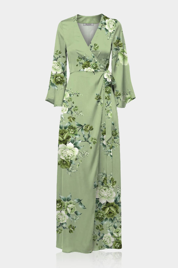 sage green floral maxi dress Karen Millen Chiffon Print Halter Neck Woven in Exclusive Of Decoration Sage Green Floral Wrap Dress