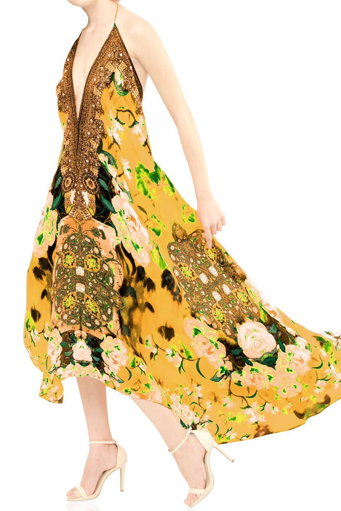  yellow floral dress maxi, Shahida Parides, beach maxi dress, long summer dresses, backless maxi dress,