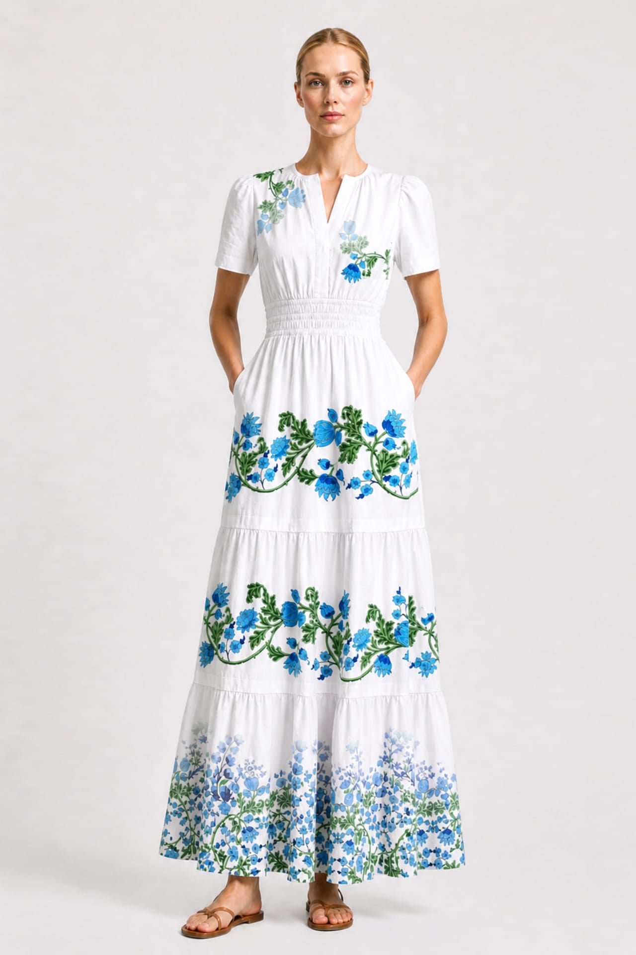 Blue and White Floral Resort Maxi Dress
