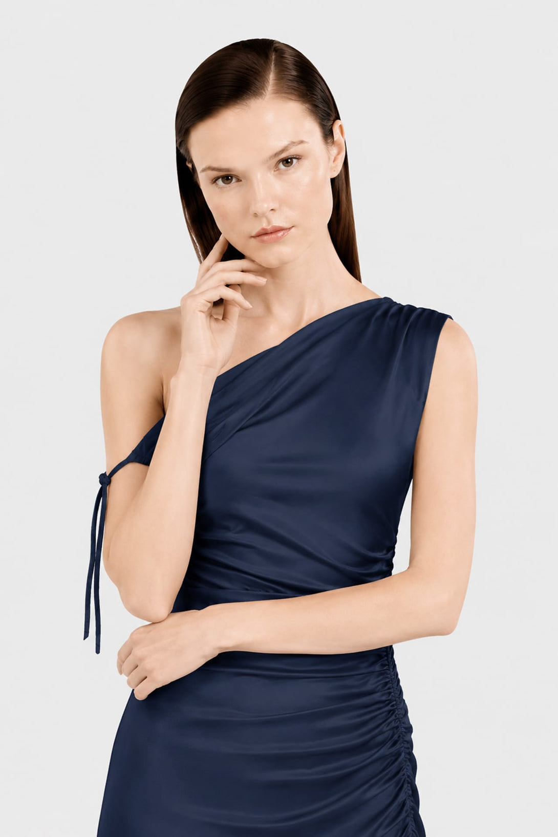 Midnight Blue Stretch Satin Reception Maxi Dress – Shahida Parides