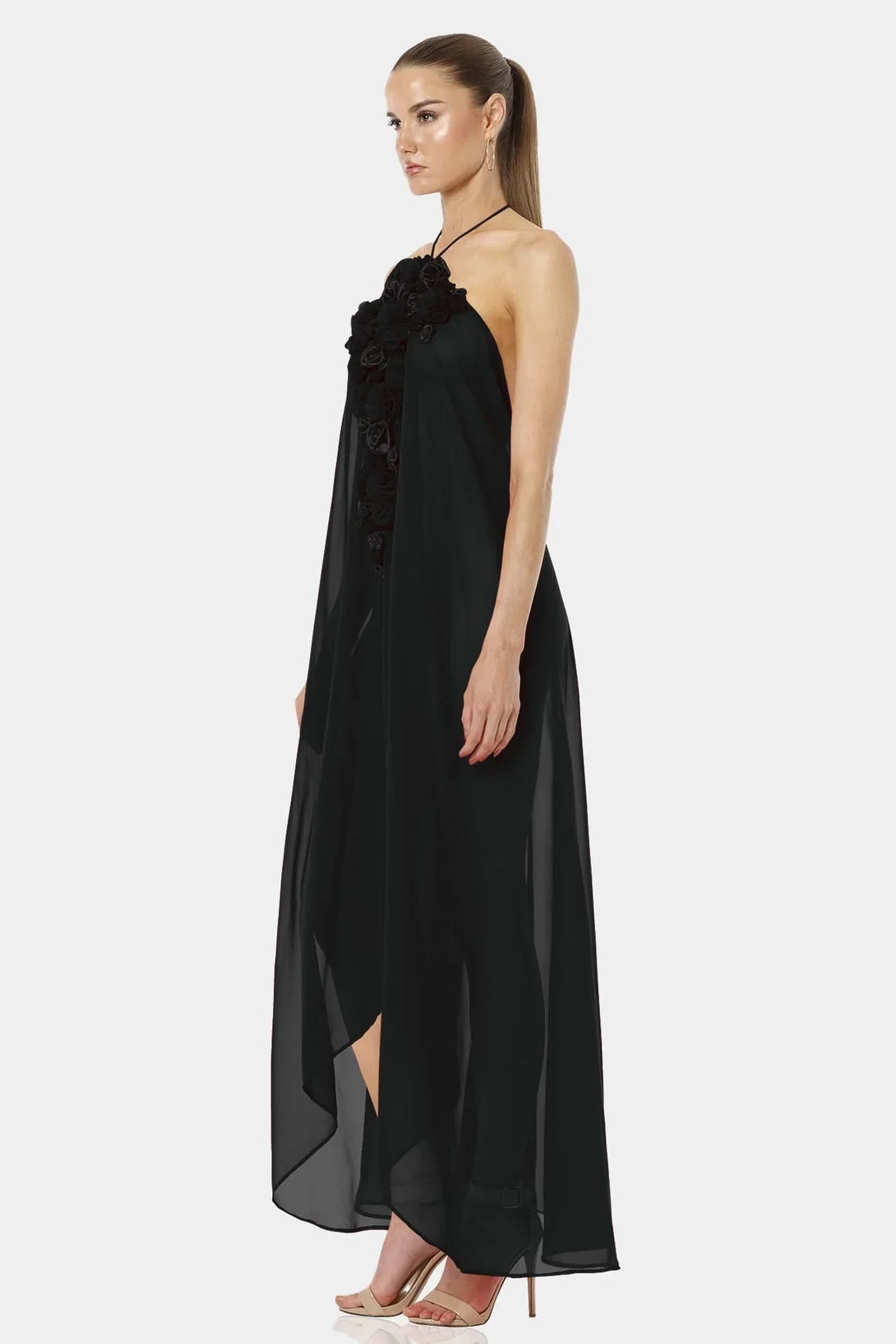Luxury Black Maxi Scarf Dress